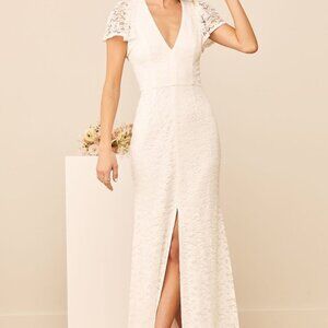 Lulus Your Hand In Mine White Lace Flutter Sleeve Maxi Dress - Size L